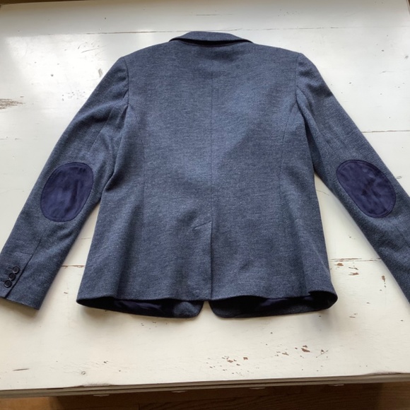 LOFT Navy Blue Herringbone Knit Blue Elbow Patch Blazer SZ 8 - Picture 7 of 15